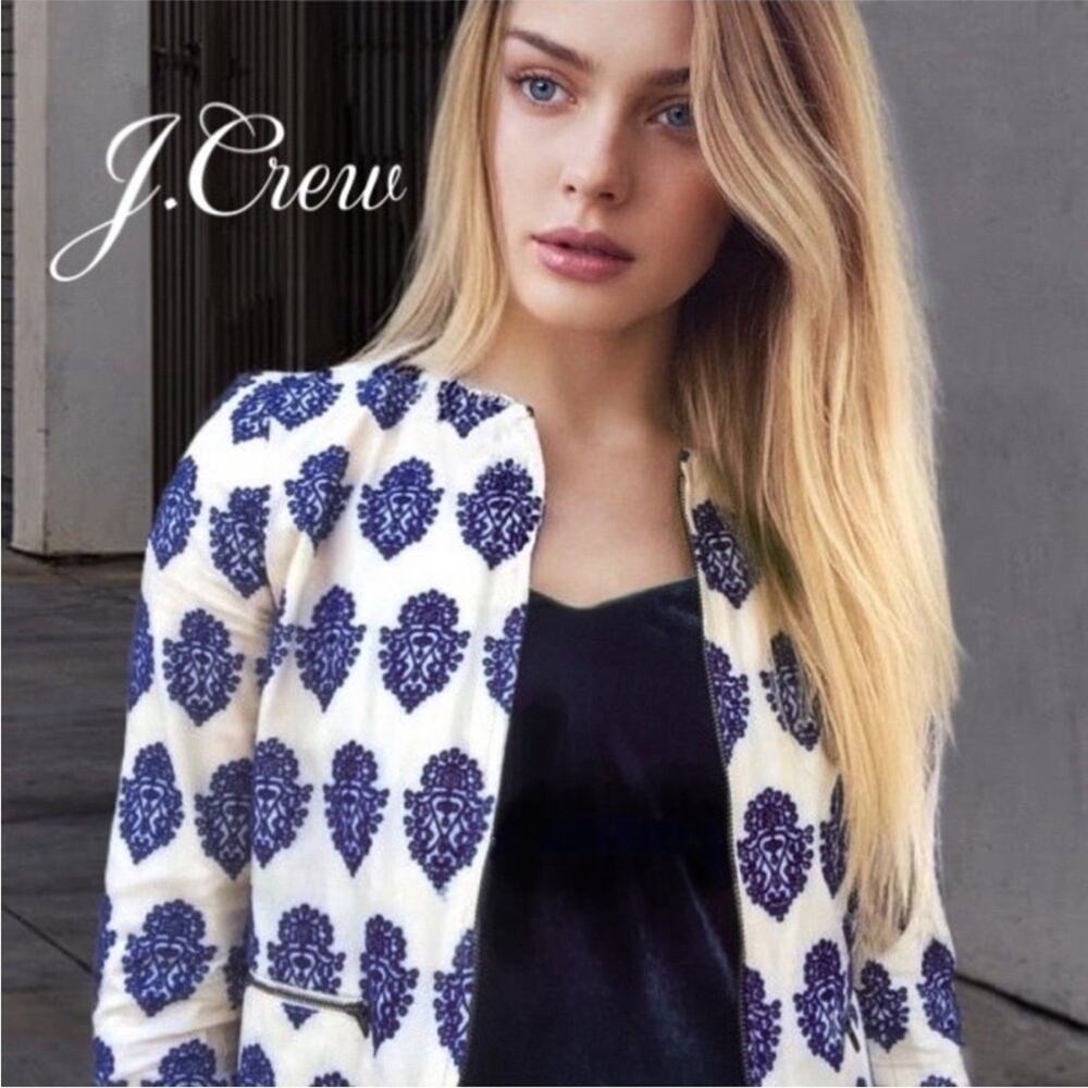 J.Crew cropped cotton embroidered filigree zip jacket size 8 - Picture 5 of 9